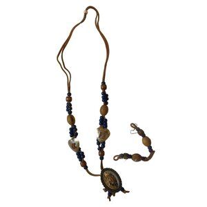 Boho Wooden & Beaded Necklace & Bracelet Set